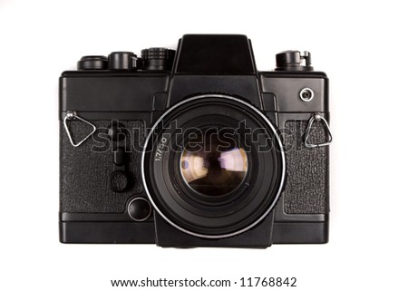 old camera isolated on white front