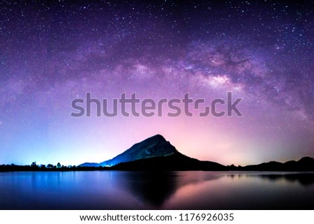 night landscape mountain and milky way  galaxy background , thailand , long exposure ,low light  