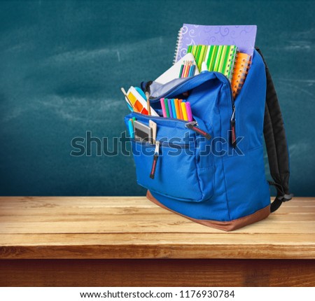 Blue School Backpack  on   background.