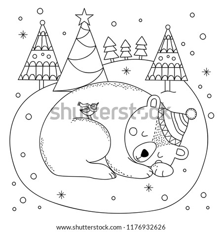 Coloring page of cute polar bears. Hand drawn vector illustration of the polar bear. Royalty-Free Stock Photo #1176932626