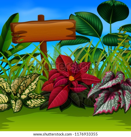 vector illustration of an nature walpaper with the wooden board and leaves