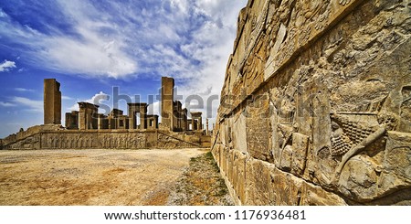 Persepolis, the ancient Persian civilization symbol of glory
(Takhte Jamshīd) was the ceremonial capital of the Achaemenid Empire and one of the world’s greatest archaeological sites, Shiraz, Iran. Royalty-Free Stock Photo #1176936481