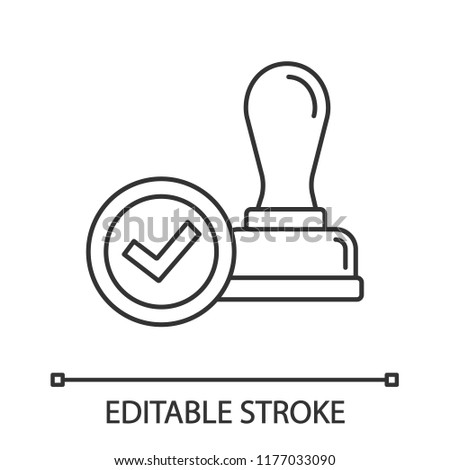 Stamp approved linear icon. Stamp of approval. Thin line illustration. Verification and validation. Certified, approved. Contour symbol. Vector isolated outline drawing. Editable stroke