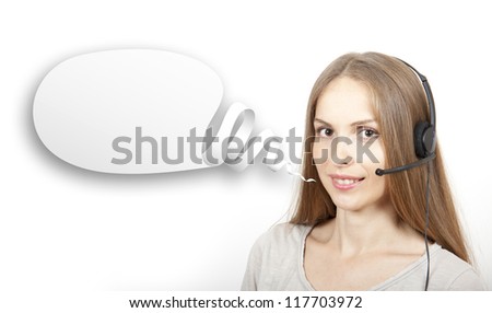 Call Center Woman with Headset, and Speech Bubble