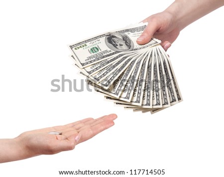 poor and rich concept with money isolated on a white background