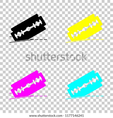 razor blade and cutting line. simple icon. Colored set of cmyk icons on transparent background