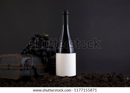 Wine Bottle with grapes in a traditional environment in a black background