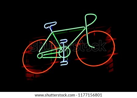 neon bicycle image, luminous signboard
