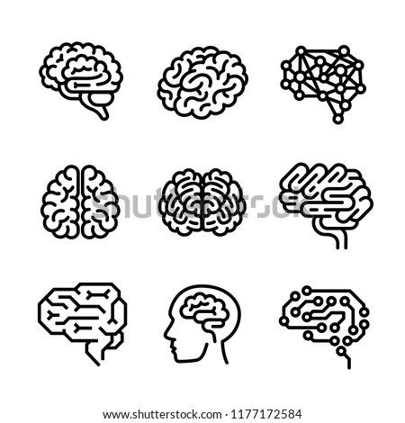 Neurology brain icon vector set. Outline set of neurology brain vector icons for web design isolated on white background Royalty-Free Stock Photo #1177172584