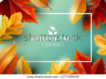 Autumn seasonal background frame with falling autumn leaves and room for text. Vector illustration