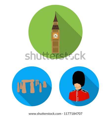 England country flat icons in set collection for design.Travel and attractions vector symbol stock web illustration.