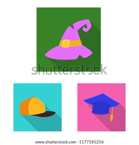 Vector illustration of headgear and cap sign. Set of headgear and accessory stock vector illustration.