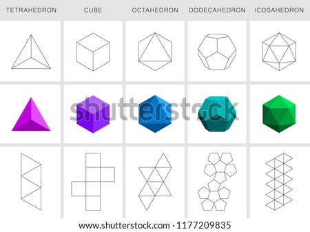 Vector editable stroke platonic solids on white background Royalty-Free Stock Photo #1177209835