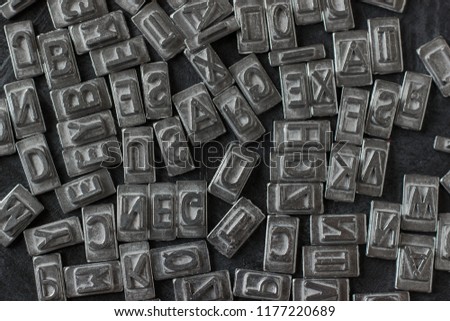 Close up of vintage letterpress letters