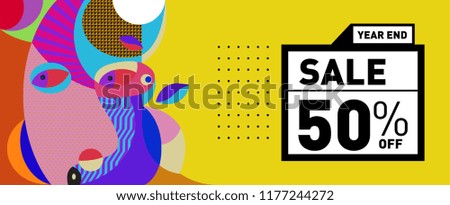Sale 50% Discount Banner with Colorful Flat Background
