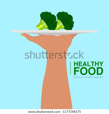 Hand holding a brocoli. Healthy food concept. Vector illustration design