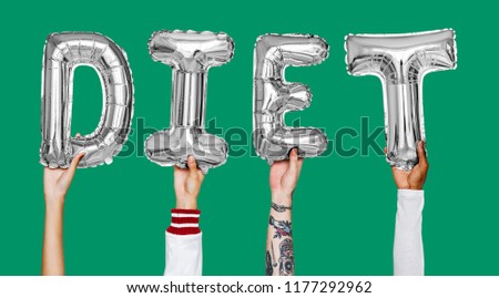 Hands showing diet balloons word