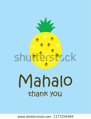 cute pineapple thank you card vector with hawaii word of thank you. cute pineapple appreciation card illustration.