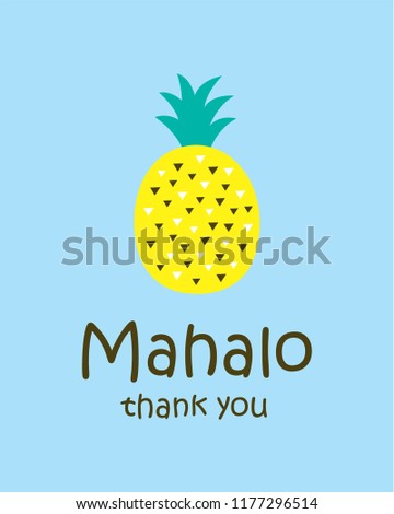 cute pineapple thank you card vector with hawaii word of thank you. cute pineapple appreciation card illustration.