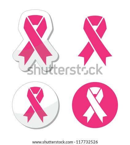 Vector set of pink ribbons symbols for breast cancer awareness