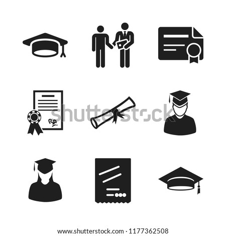 diploma icon. 9 diploma vector icons set. graduate, rolled diploma and certificate icons for web and design about diploma theme Royalty-Free Stock Photo #1177362508