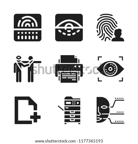 scan icon. 9 scan vector icons set. biometric identification, fingerprint and add file icons for web and design about scan theme