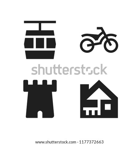 hill icon. 4 hill vector icons set. cabin, bike and cable car cabin icons for web and design about hill theme
