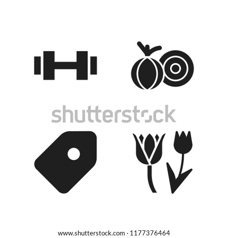 purple icon. 4 purple vector icons set. onion, dumbbell and label icons for web and design about purple theme