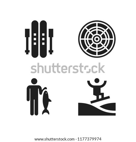 recreation icon. 4 recreation vector icons set. fishing, dartboard and surfing icons for web and design about recreation theme
