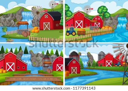 Set of farm scenes illustration
