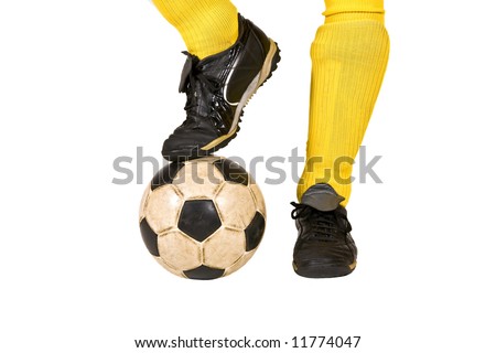 Soccer ball and shoes of player