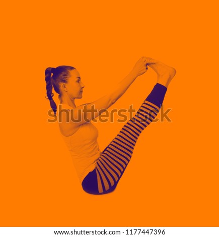 young girl performs different poses of yoga, flexible beautiful model on a white background. meditation and asanas. the harmony of body and spirit 