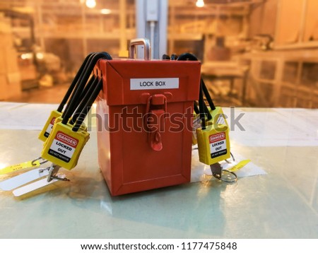 Yellow key lock and tag for process cut off electrical,the toggle tags number for electrical log out tag out
 Royalty-Free Stock Photo #1177475848