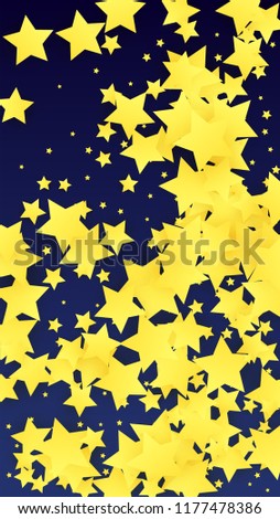 Golden Stars Confetti. Invitation Background. Banner, Greeting Card, Christmas and New Year card, Postcard, Packaging, Textile Print. Beautiful Night Sky
