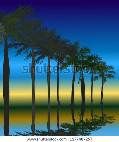 illustration with palm trees on blue sky background