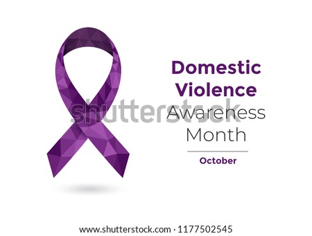 Domestic Violence Awareness Month (October) concept with deep purple awareness ribbon. Colorful vector illustration for web and printing. Royalty-Free Stock Photo #1177502545