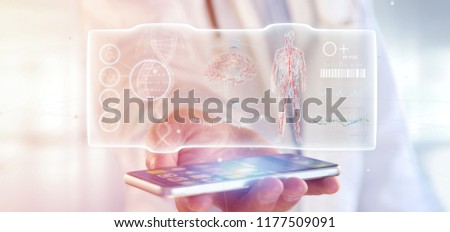 View of a Doctor holding a Futuristic template interface hud