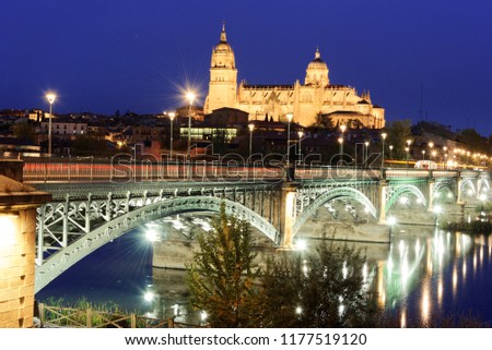 Views of the city of Salamanca at nightfall