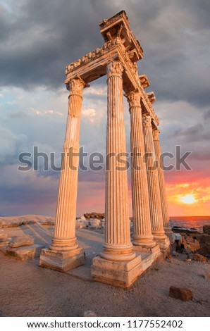 Ruins of Apollo temple in Side ancient city - Antalya, Turkey Royalty-Free Stock Photo #1177552402