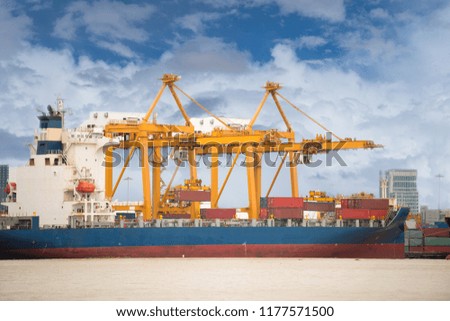 Logistic import export and transport working crane bridge in shipyard