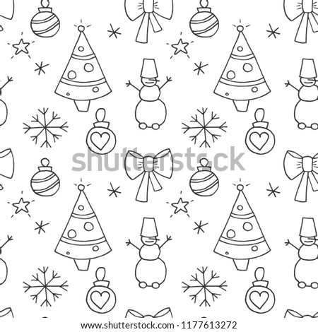 seamless pattern of winter objects, doodle cartoon vector illustration.