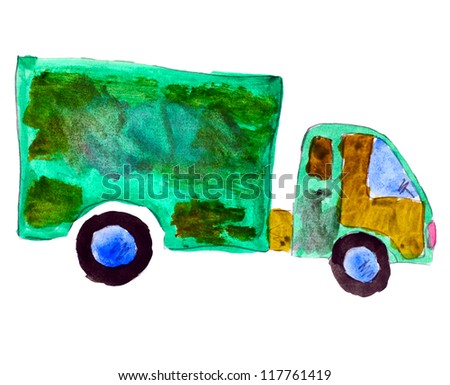 car truck green watercolor illustration isolated on white background