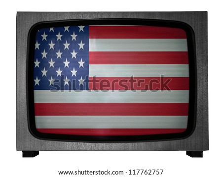 The USA flag painted on old TV