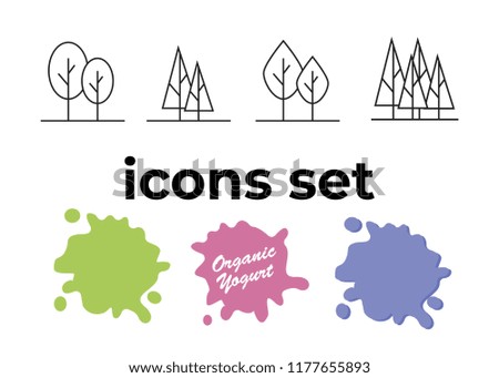 Vector icons set. Air and key icon. Name tag and film roll vector set icons