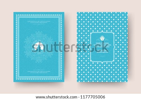 Christmas greeting card design template. Merry Christmas and holidays wishes retro typographic label and place for text with pattern background. Vector illustration.