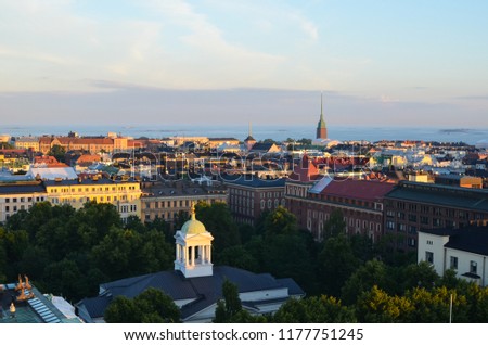 Views of Helsinki from height at sunset