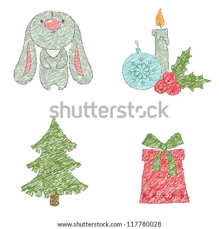 Christmas clip art design, drawn by charcoal pencil