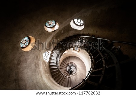 Round stairs in a church angle shot