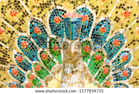 Glass walll peacock pattern art style. Royalty-Free Stock Photo #1177834735