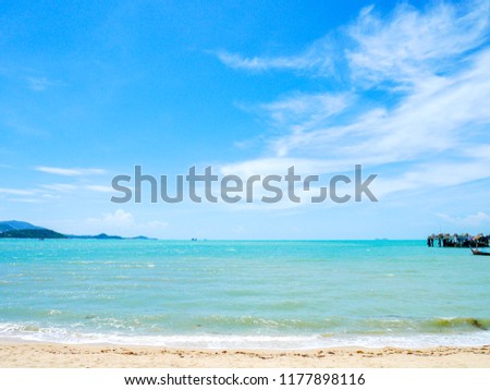 View from the bangrak beach with clear sea water and blue sky background Royalty-Free Stock Photo #1177898116